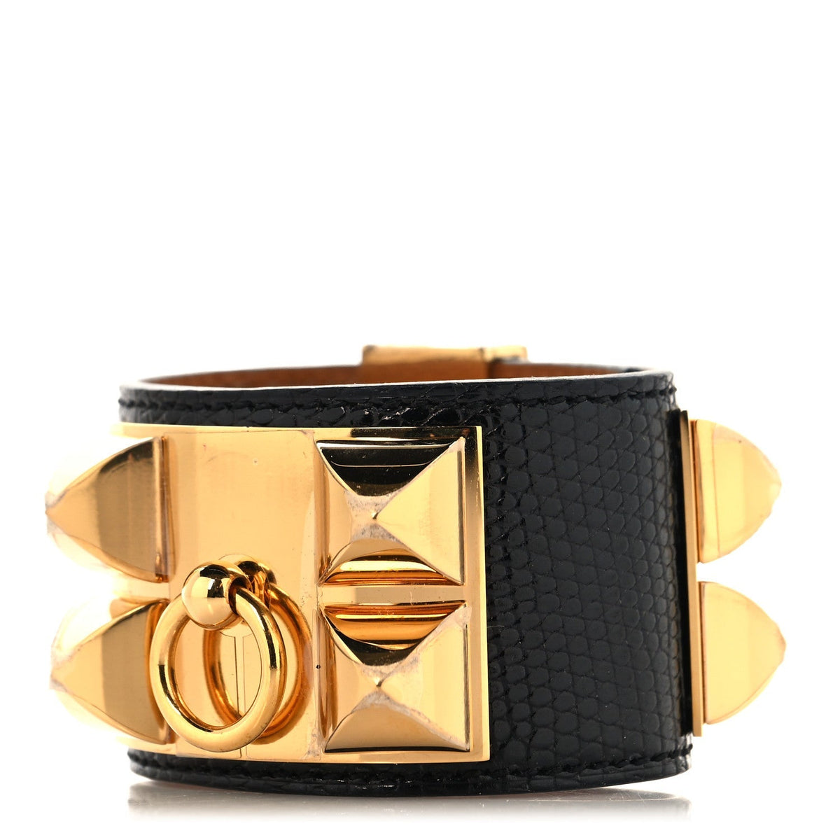 Hermes Lizard Collier de Chien CDC Bracelet T1 Black