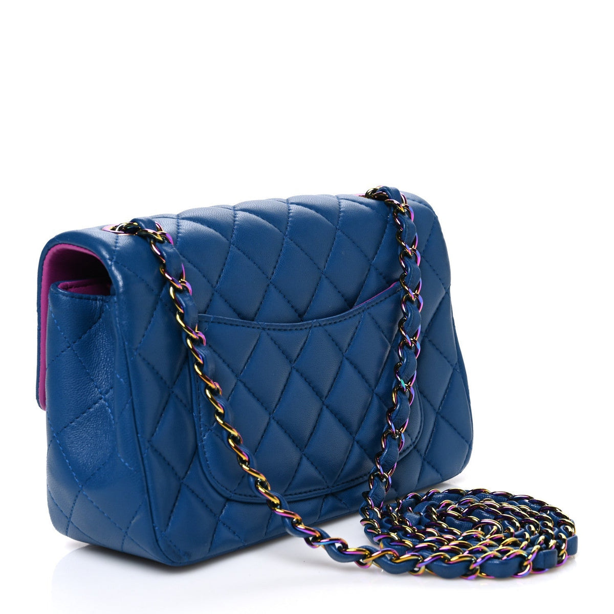 Chanel Lambskin Quilted Mini Rectangular Flap Blue Purple