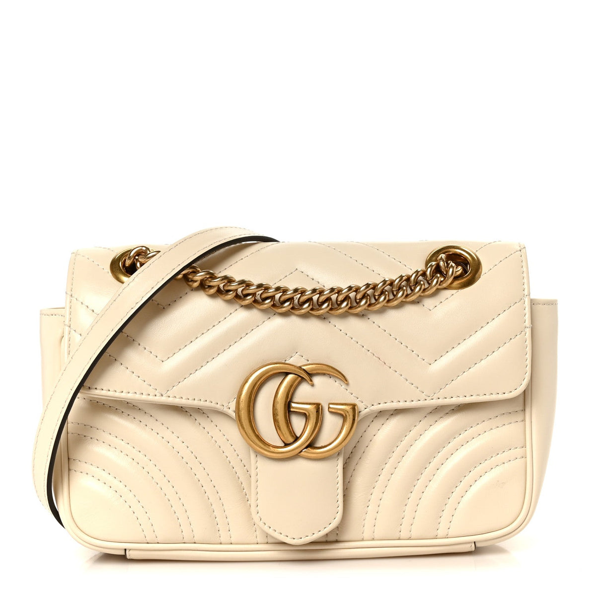 Gucci Calfskin Matelasse Mini GG Marmont Shoulder Bag White