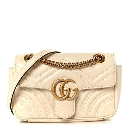 Gucci Calfskin Matelasse Mini GG Marmont Shoulder Bag White