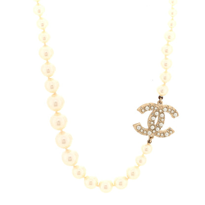 Chanel Pearl Crystal CC 100th Anniversary Necklace Light Gold