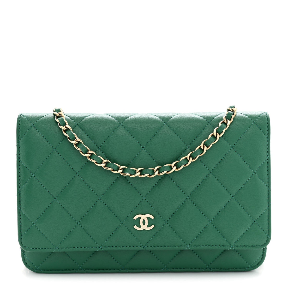 Chanel Lambskin Quilted Wallet On Chain WOC Green
