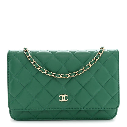 Chanel Lambskin Quilted Wallet On Chain WOC Green