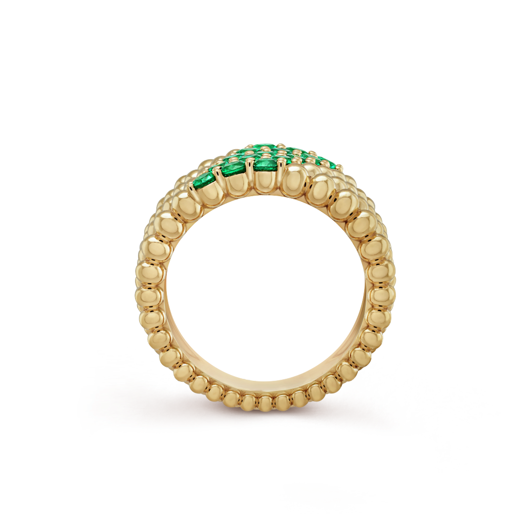 18K Gold Emerald VCA Perlée Couleurs 5 Rows Ring