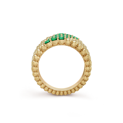 18K Gold Emerald VCA Perlée Couleurs 5 Rows Ring
