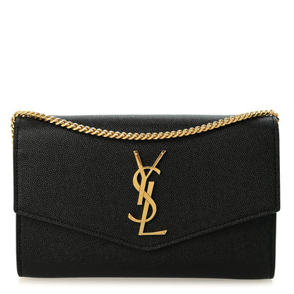 Saint Laurent Grain de Poudre Uptown Chain Wallet Black