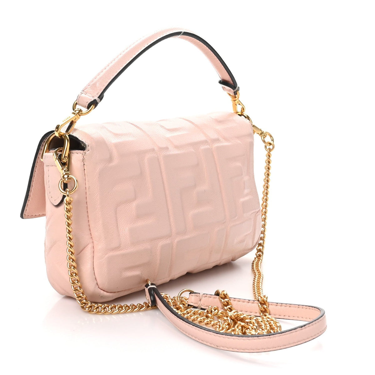 Fendi Nappa FF 1974 Embossed Mini Baguette Rosa Quarzo