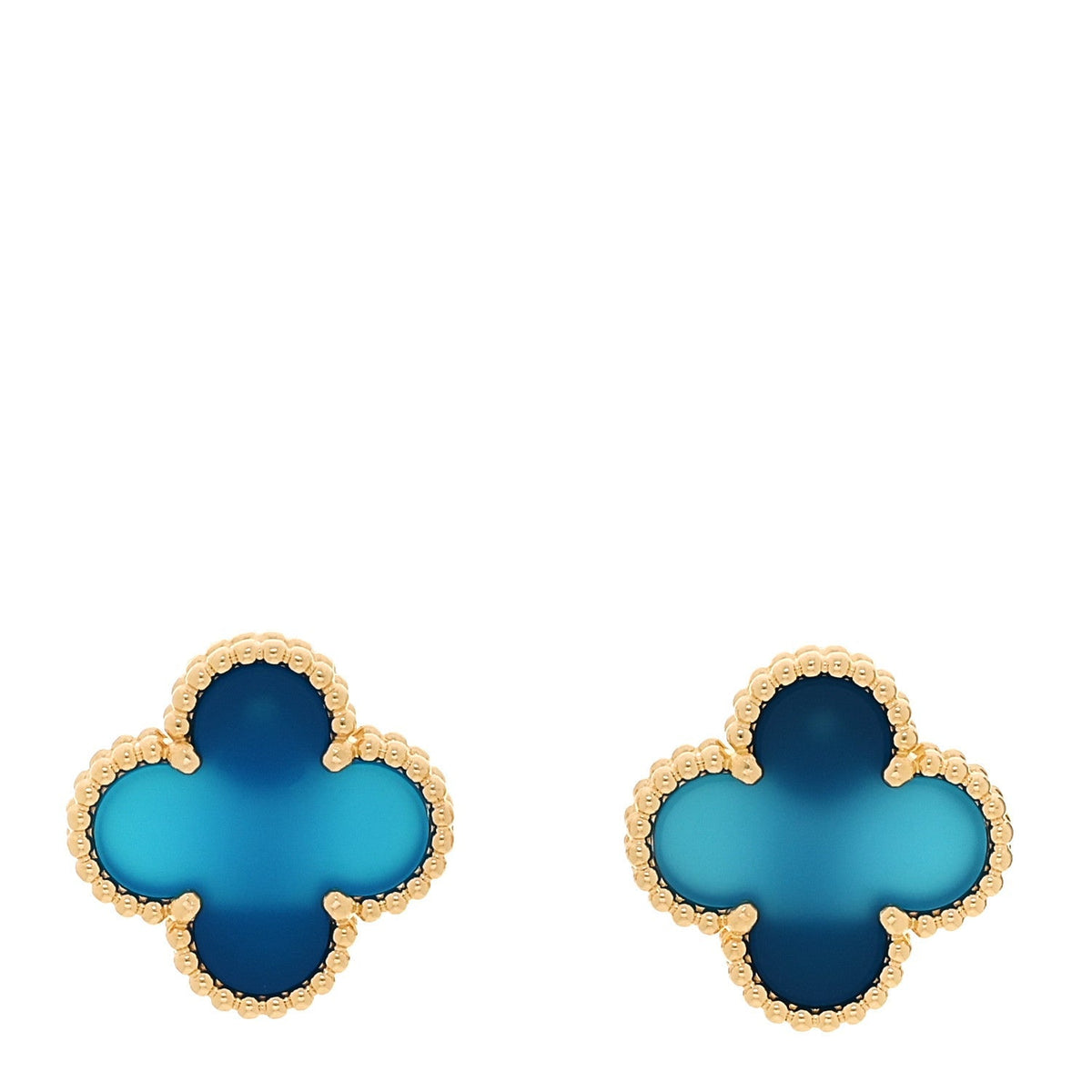 Van Cleef & Arpels 18K Yellow Gold Blue Agate Vintage Alhambra Earrings