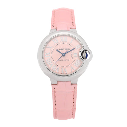 Cartier Stainless Steel Alligator 33mm Ballon Bleu Watch Pink