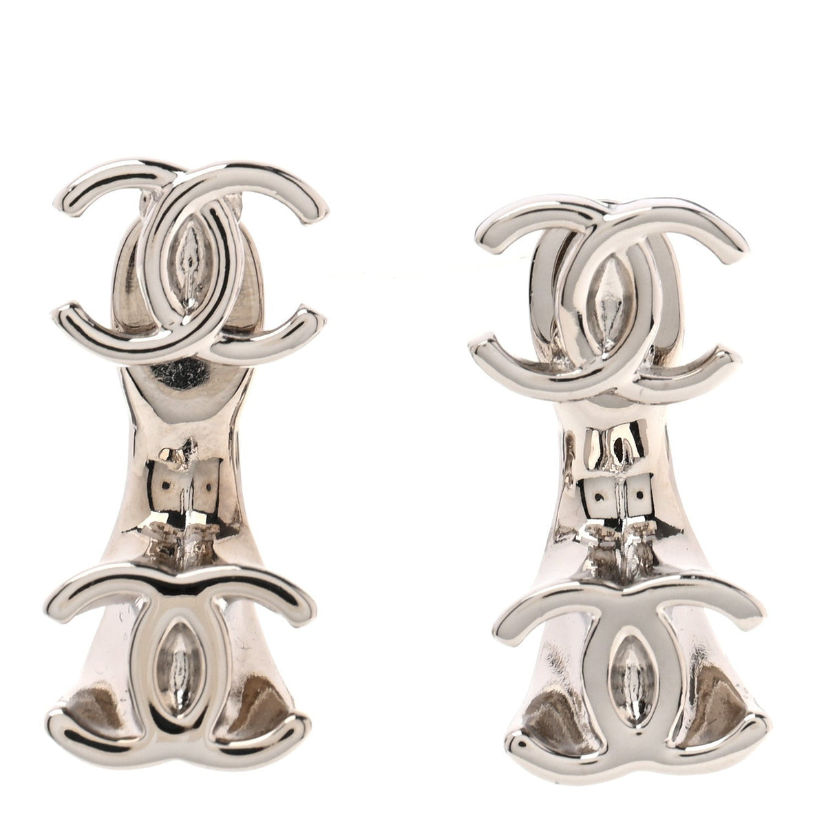 Chanel Metal CC Turnlock Drop Earrings Silver