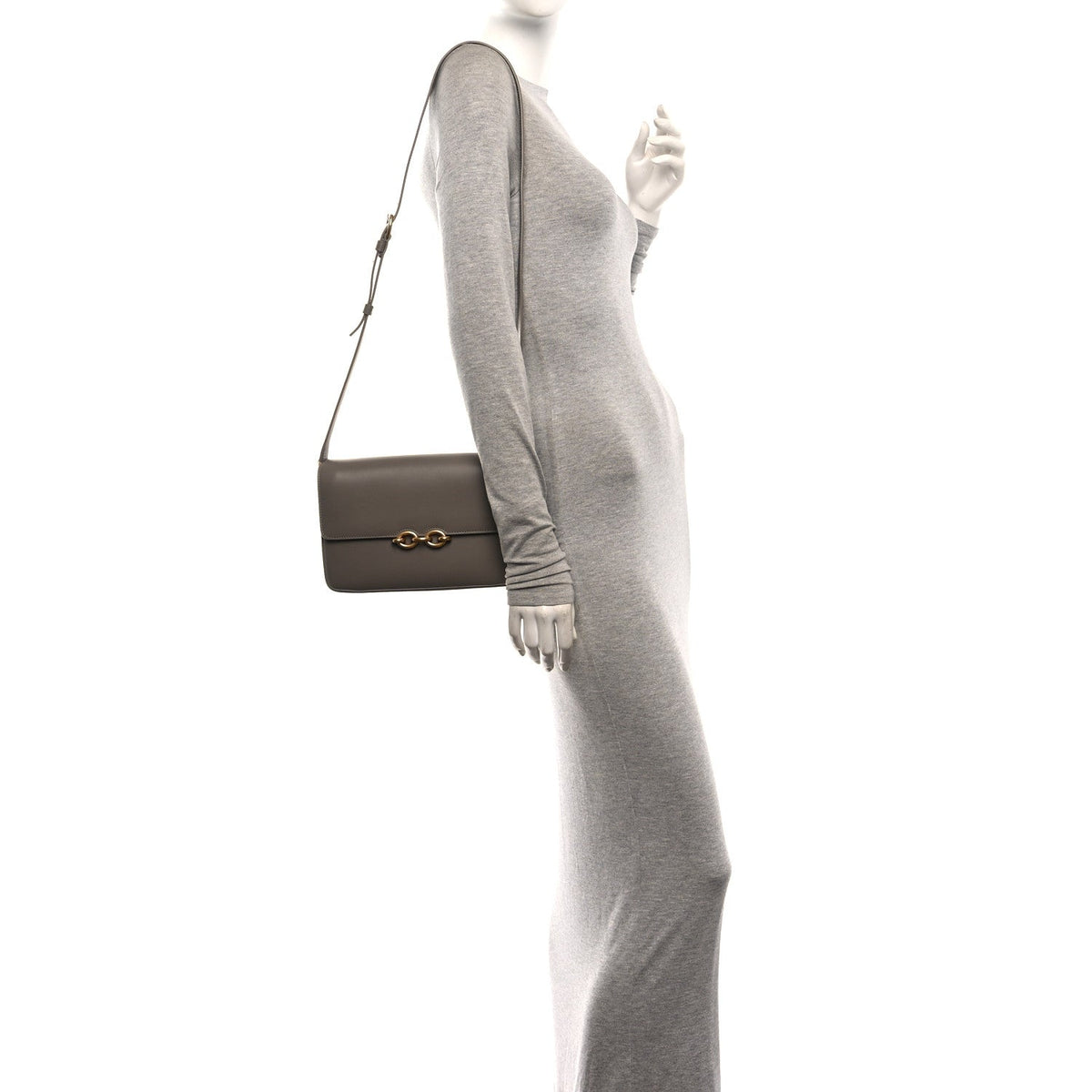 Saint Laurent Smooth Calfskin Le Maillon Satchel Greyish Brown