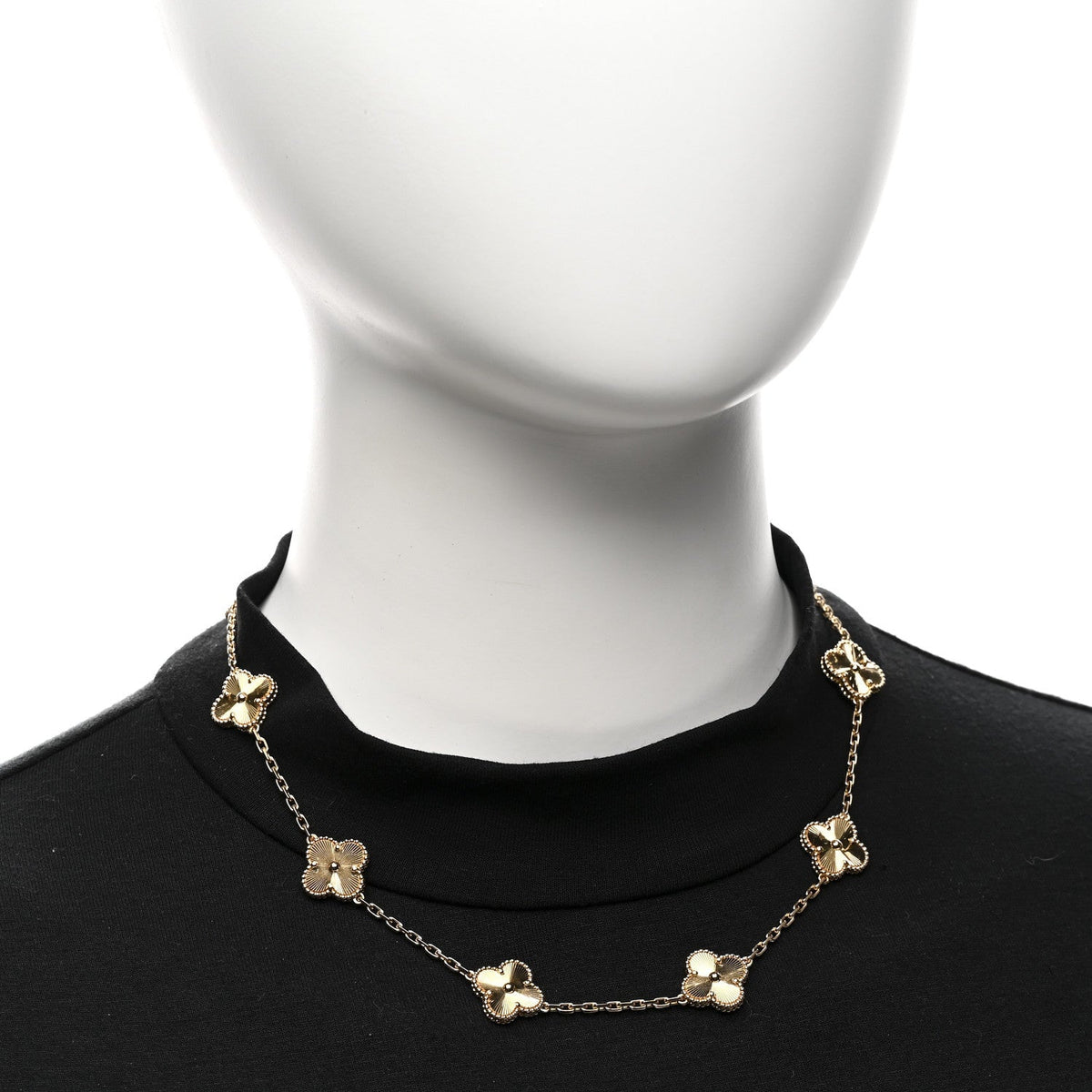 Van Cleef & Arpels 18K Yellow Gold 10 Motifs Guilloche Vintage Alhambra Necklace