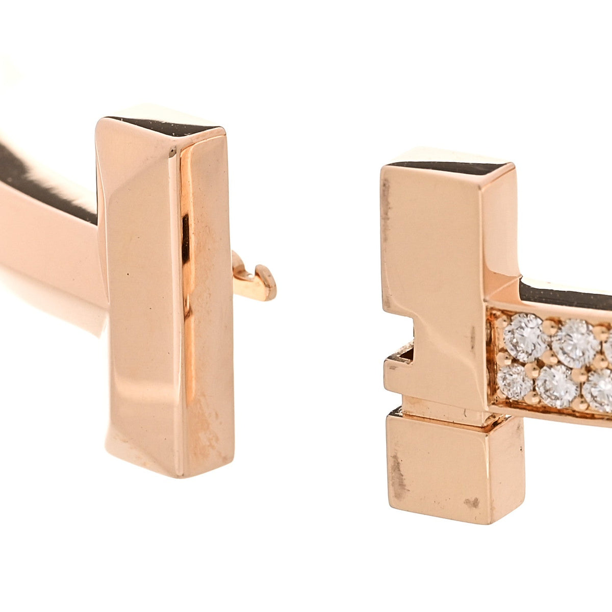Tiffany 18K Rose Gold Diamond Wide T1 Hinged Bangle Bracelet
