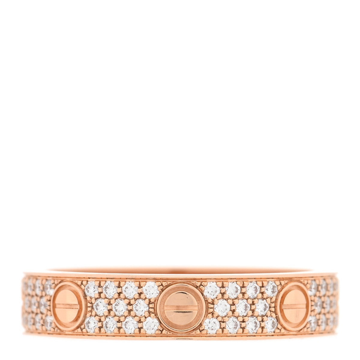 Cartier 18K Pink Gold Diamond 4mm LOVE Wedding Paved Band Ring 52 6