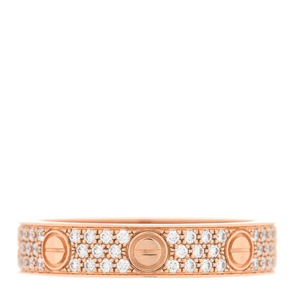 Cartier 18K Pink Gold Diamond 4mm LOVE Wedding Paved Band Ring 52 6