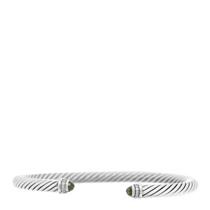 David Yurman Sterling Silver Diamond Peridot 5mm Cable Classics Bracelet