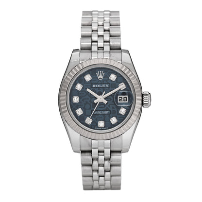 Rolex Stainless Steel 18K White Gold Diamond 26mm Datejust Watch Blue Jubilee 179174