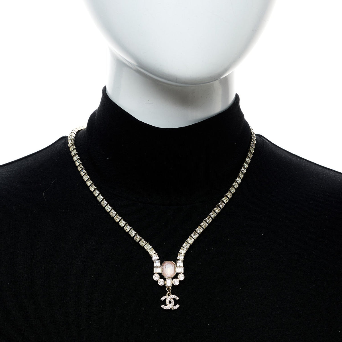 Chanel Crystal CC Pendant Choker Gold Pink