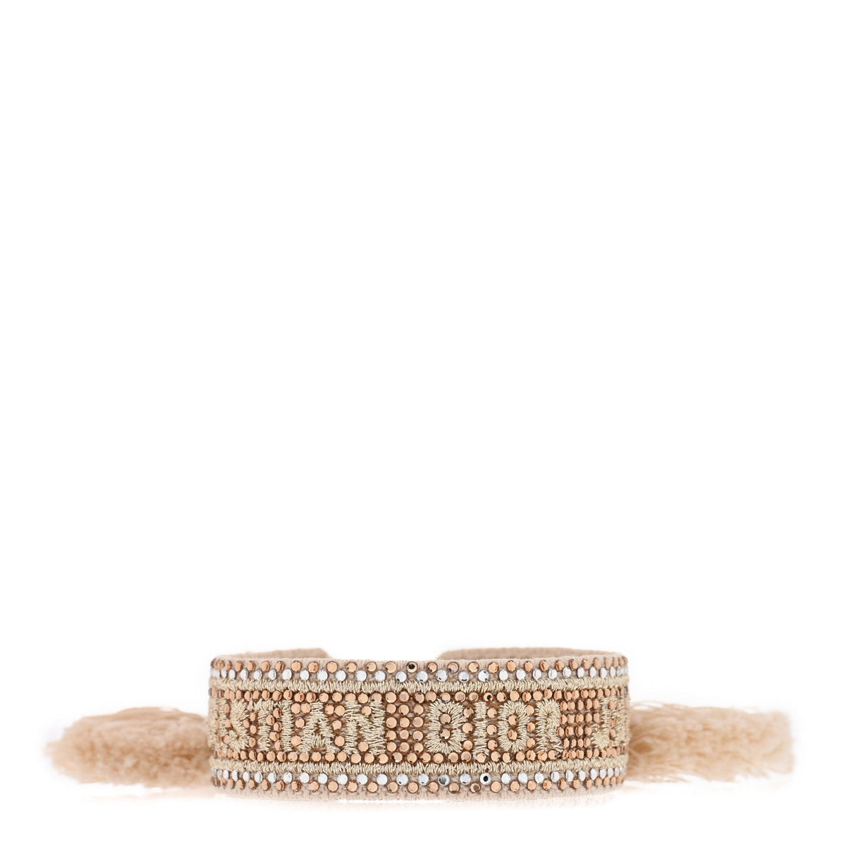 Christian Dior Woven Cotton Crystal Embroidered J'Adior Bracelet Gold