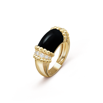 18K Yellow Gold Diamond Onyx VCA Perlée Couleurs Ring