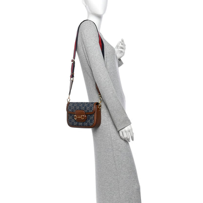 Gucci Denim Calfskin Mini Horsebit 1955 Shoulder Bag Blue Tea Cuir
