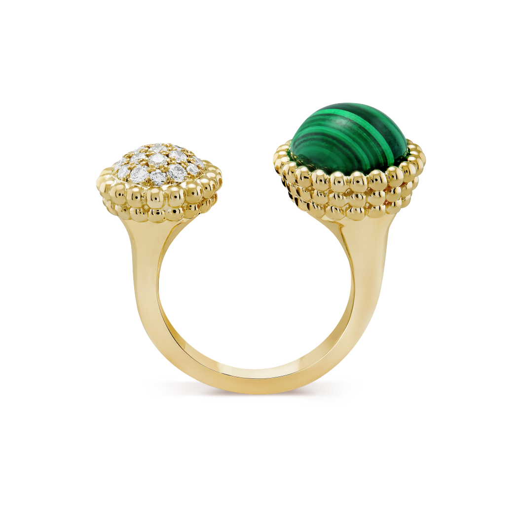 18K Yellow Gold Diamond Malachite VCA Perlée Couleurs Ring