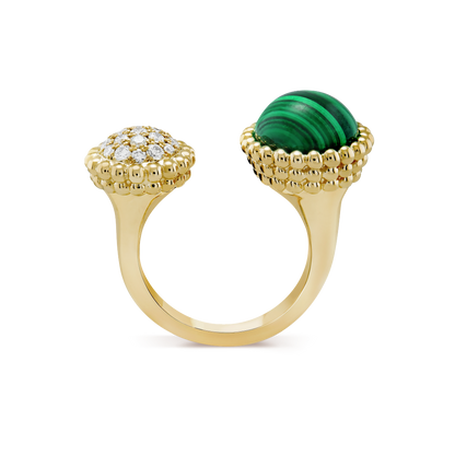 18K Yellow Gold Diamond Malachite VCA Perlée Couleurs Ring
