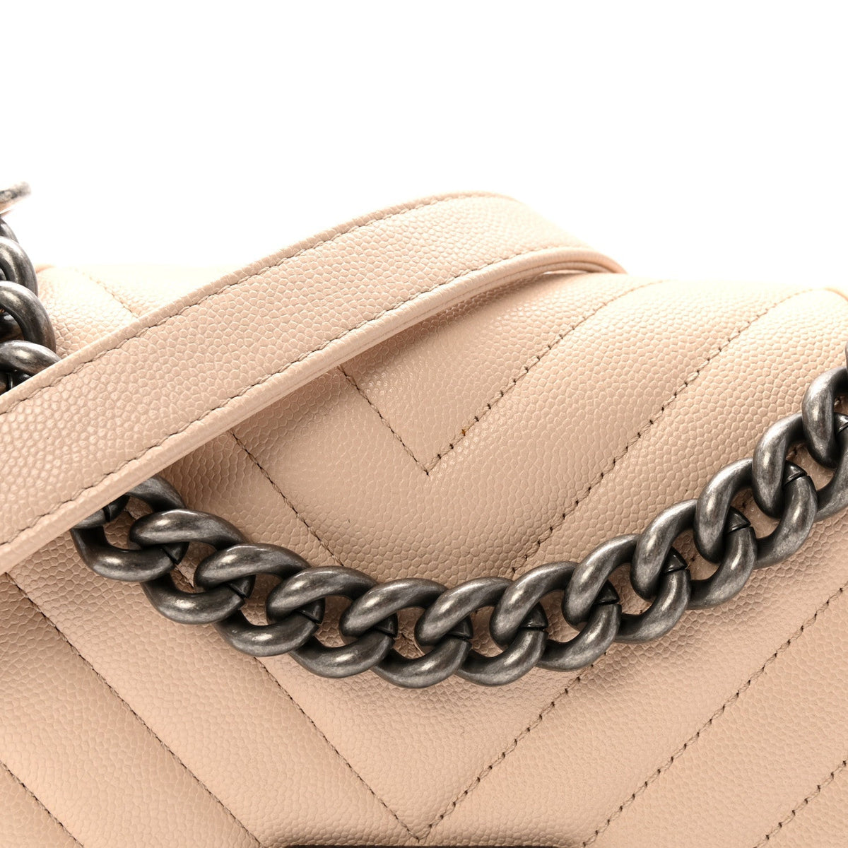 Chanel Caviar Chevron Quilted Small Boy Flap Light Beige