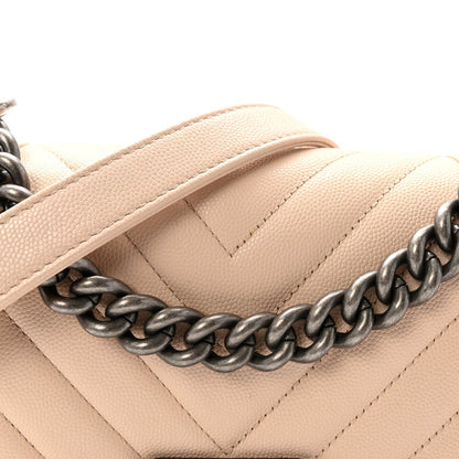Chanel Caviar Chevron Quilted Small Boy Flap Light Beige