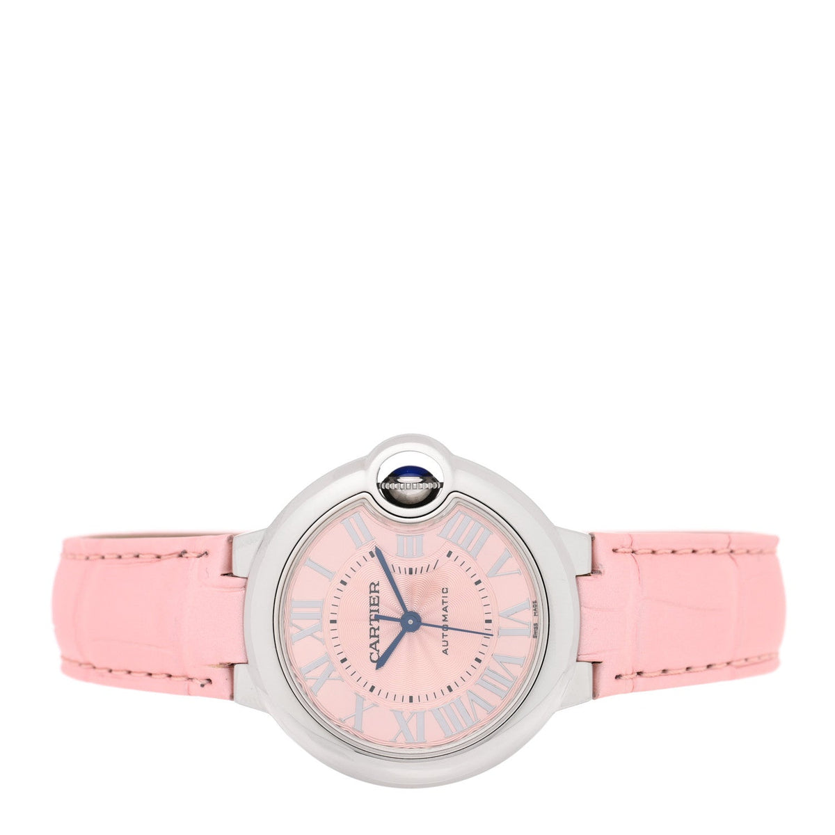 Cartier Stainless Steel Alligator 33mm Ballon Bleu Watch Pink