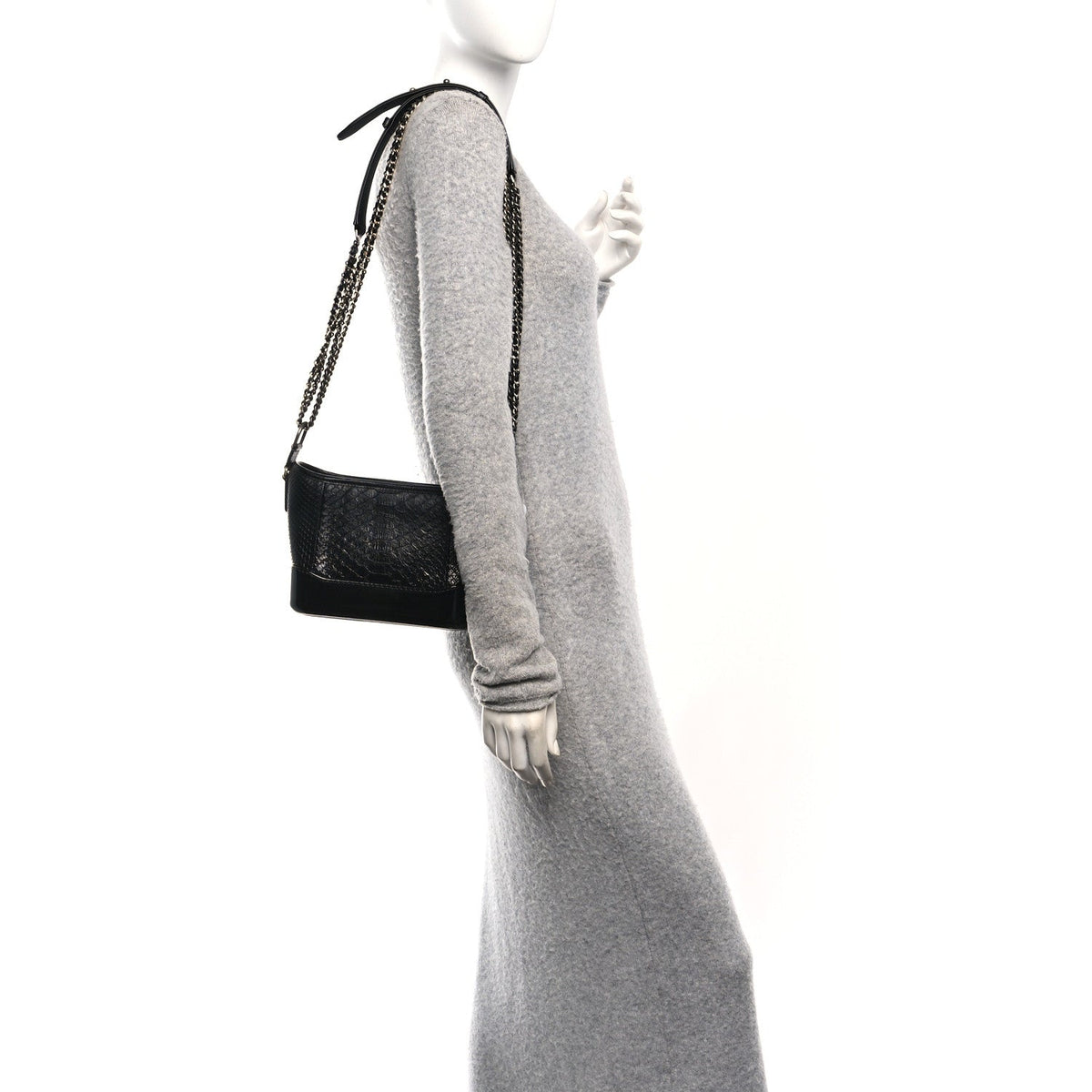 Chanel Snakeskin Patent Calfskin Small Gabrielle Hobo Black 1841660