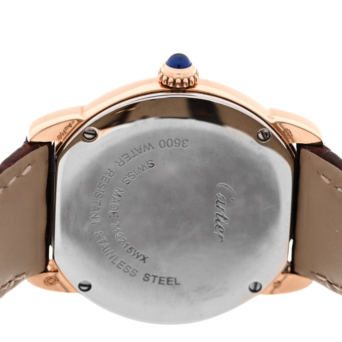Cartier Stainless Steel 18K Pink Gold Alligator 29mm Ronde Solo Quartz Watch Brown