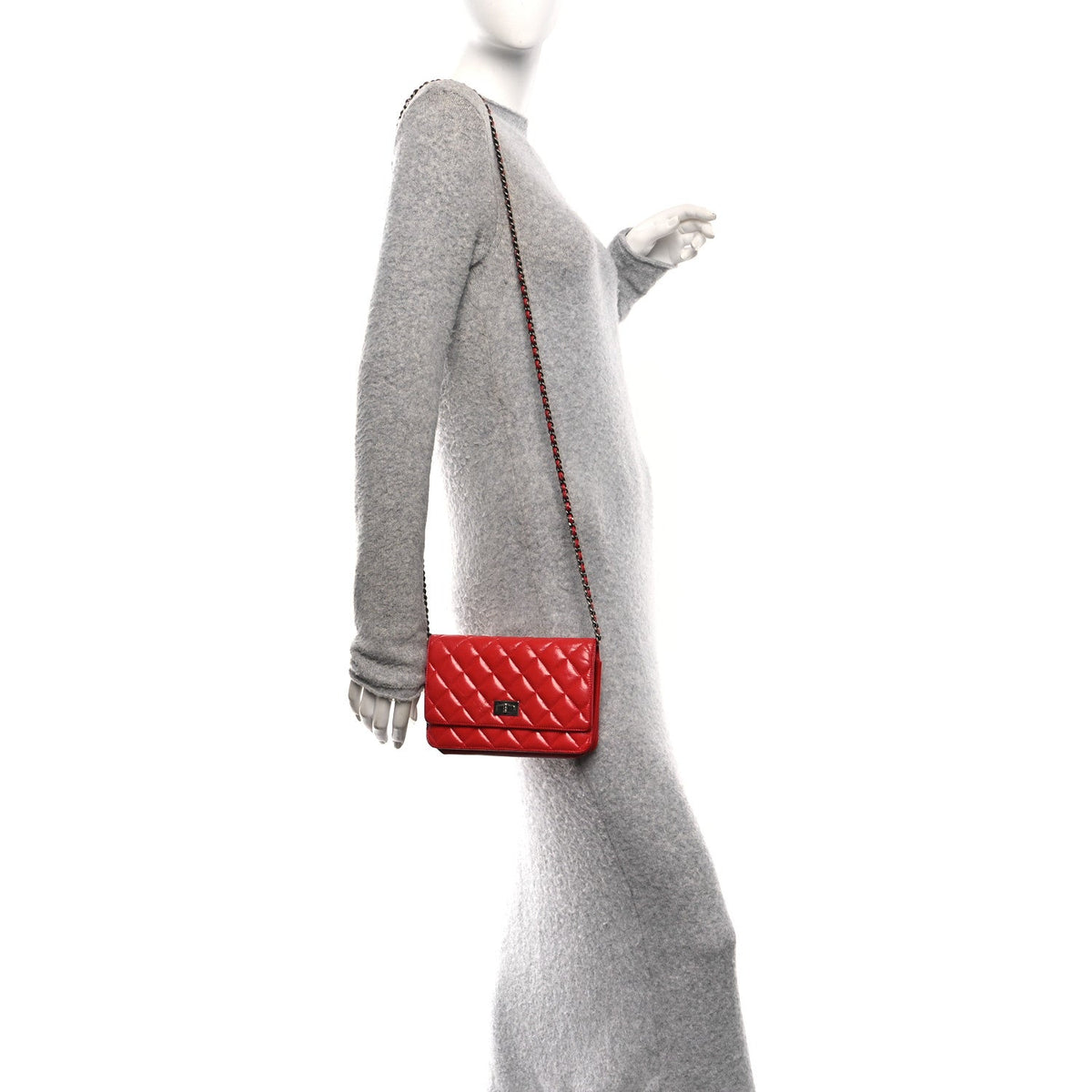 Chanel Glazed Calfskin Quilted Reissue Wallet On Chain Red