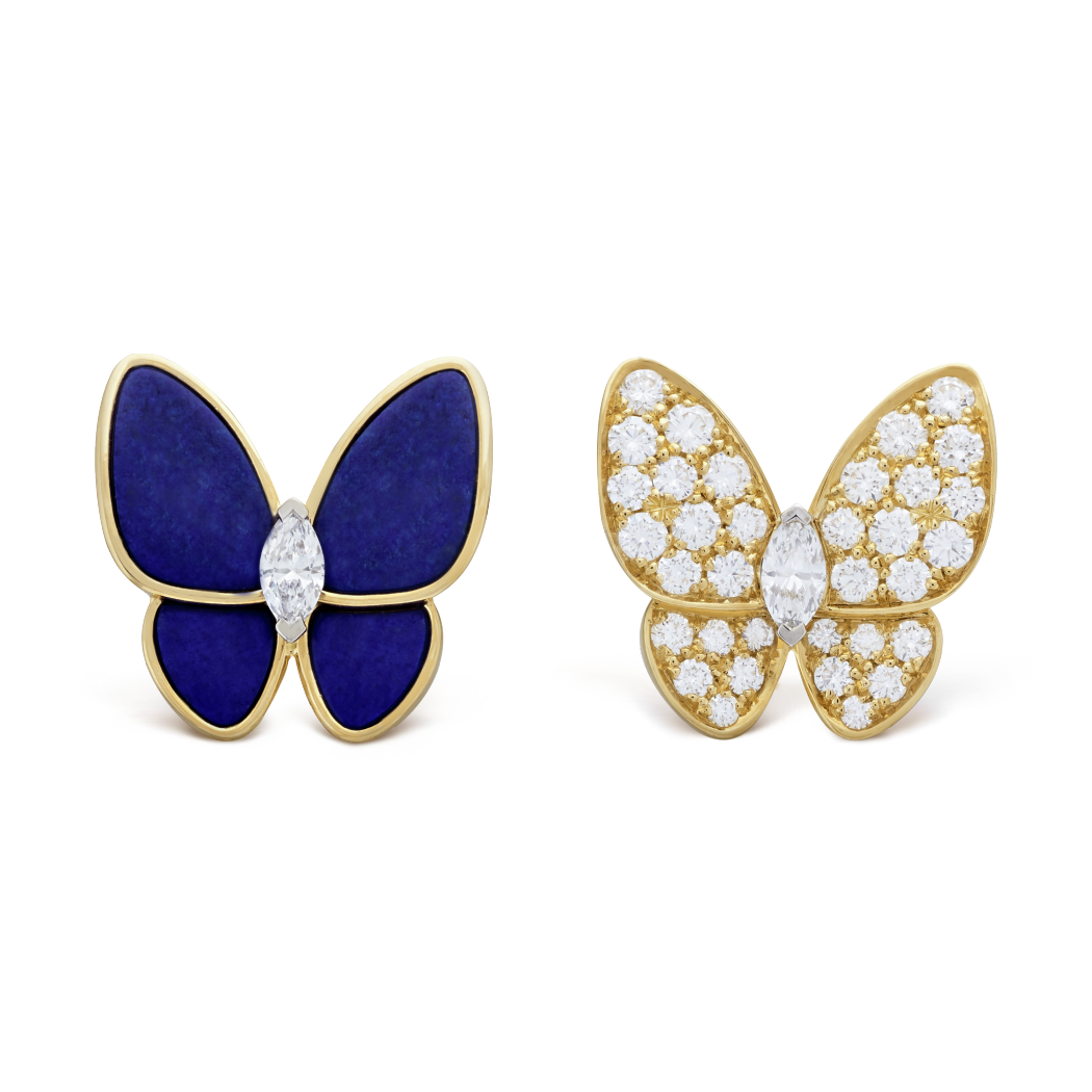 18K Yellow Gold Diamond VCA Two Butterfly Earrings