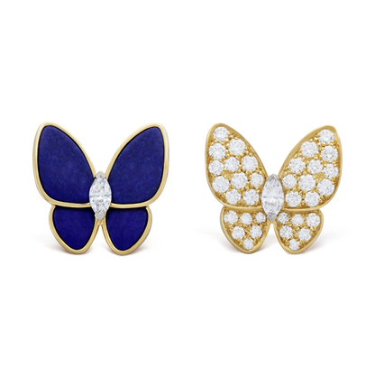18K Yellow Gold Diamond VCA Two Butterfly Earrings
