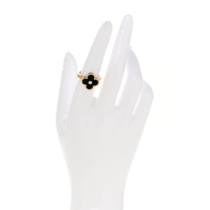 Van Cleef & Arpels 18K Yellow Gold Diamond Onyx Alhambra Ring 53 6.5
