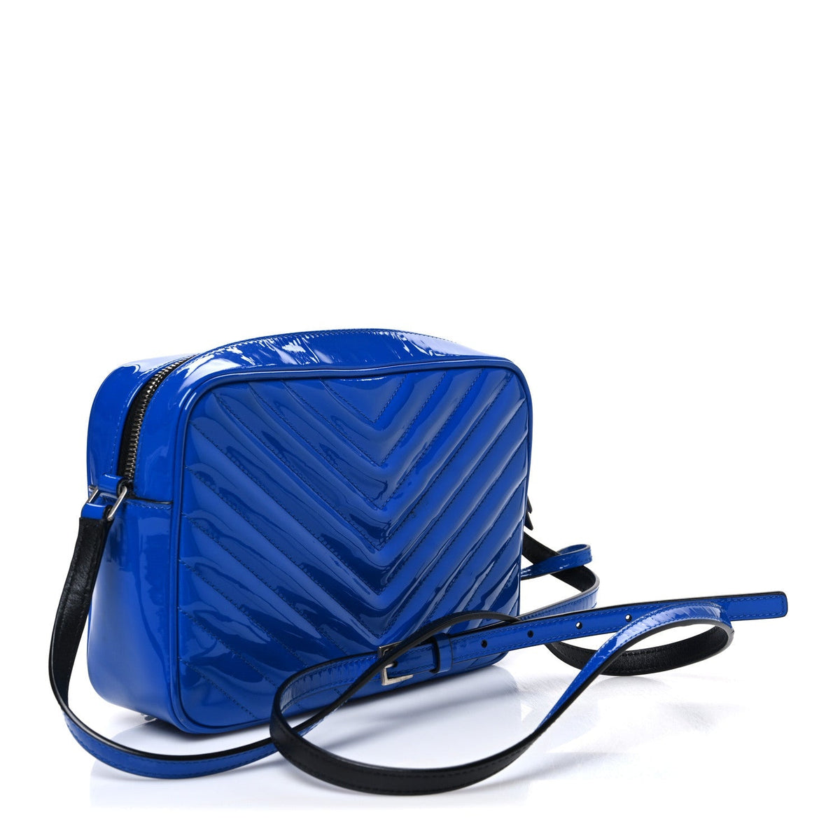 Saint Laurent Patent Calfskin Matelasse Monogram Lou Camera Bag Royal Blue