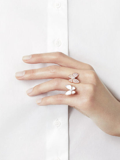 18K Rose Gold Mother of Pearl Diamonds VCA Butterfly Between the Finger Ring