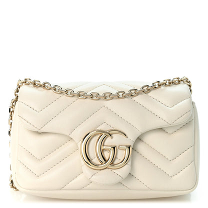 Gucci Lambskin Matelasse Mini GG Marmont Shoulder Bag White