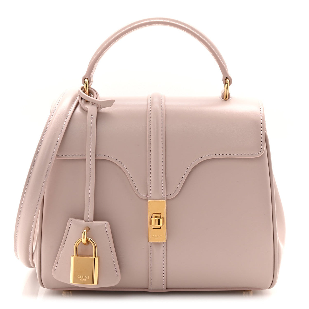 Celine Satinated Calfskin Mini 16 Top Handle Bag Bleached Pink