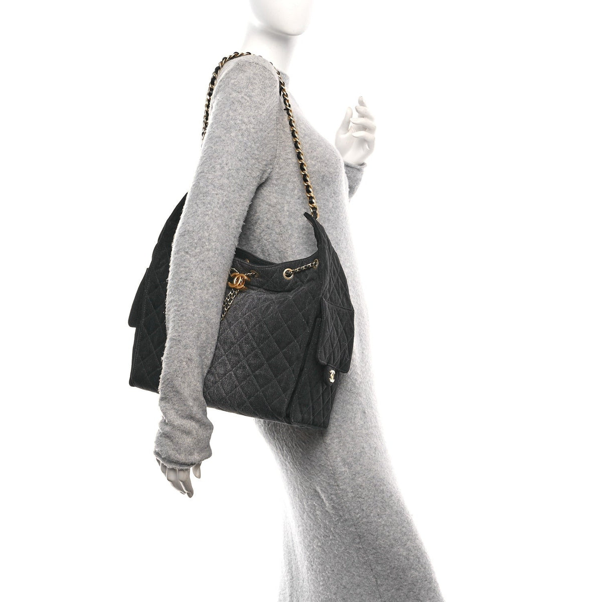 Chanel Washed Denim Quilted Medium Chanel 25 Handbag Black