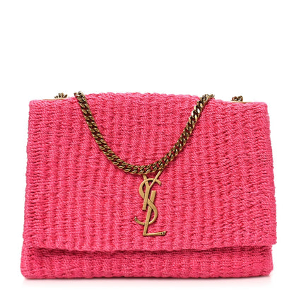 Saint Laurent Raffia Medium Monogram Kate Satchel Pink Glow