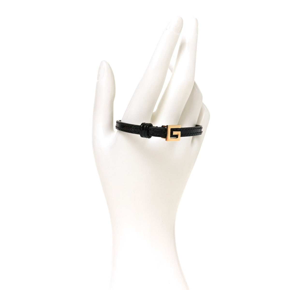 Gucci Patent Calfskin Metal Square G Bracelet M Black Gold