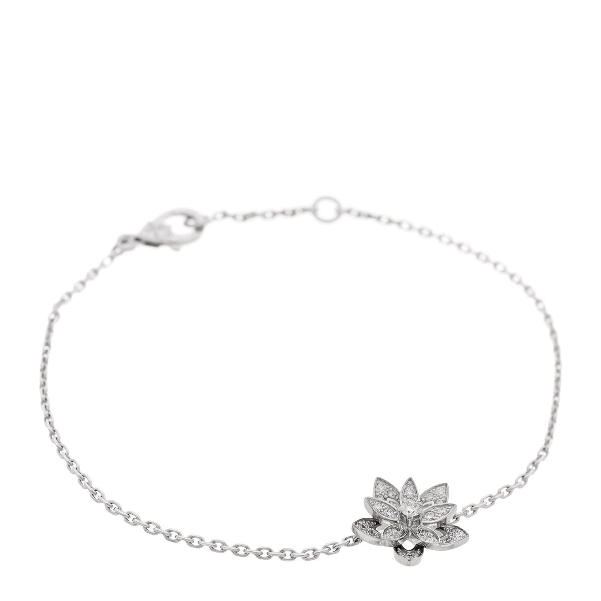 Van Cleef & Arpels 18K White Gold Diamond Mini Lotus Openwork Bracelet