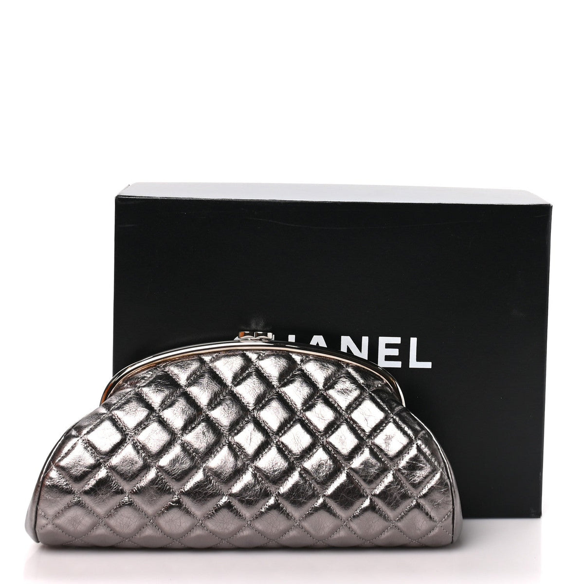 Chanel Metallic Aged Calfskin Quilted Timeless Clutch Silver