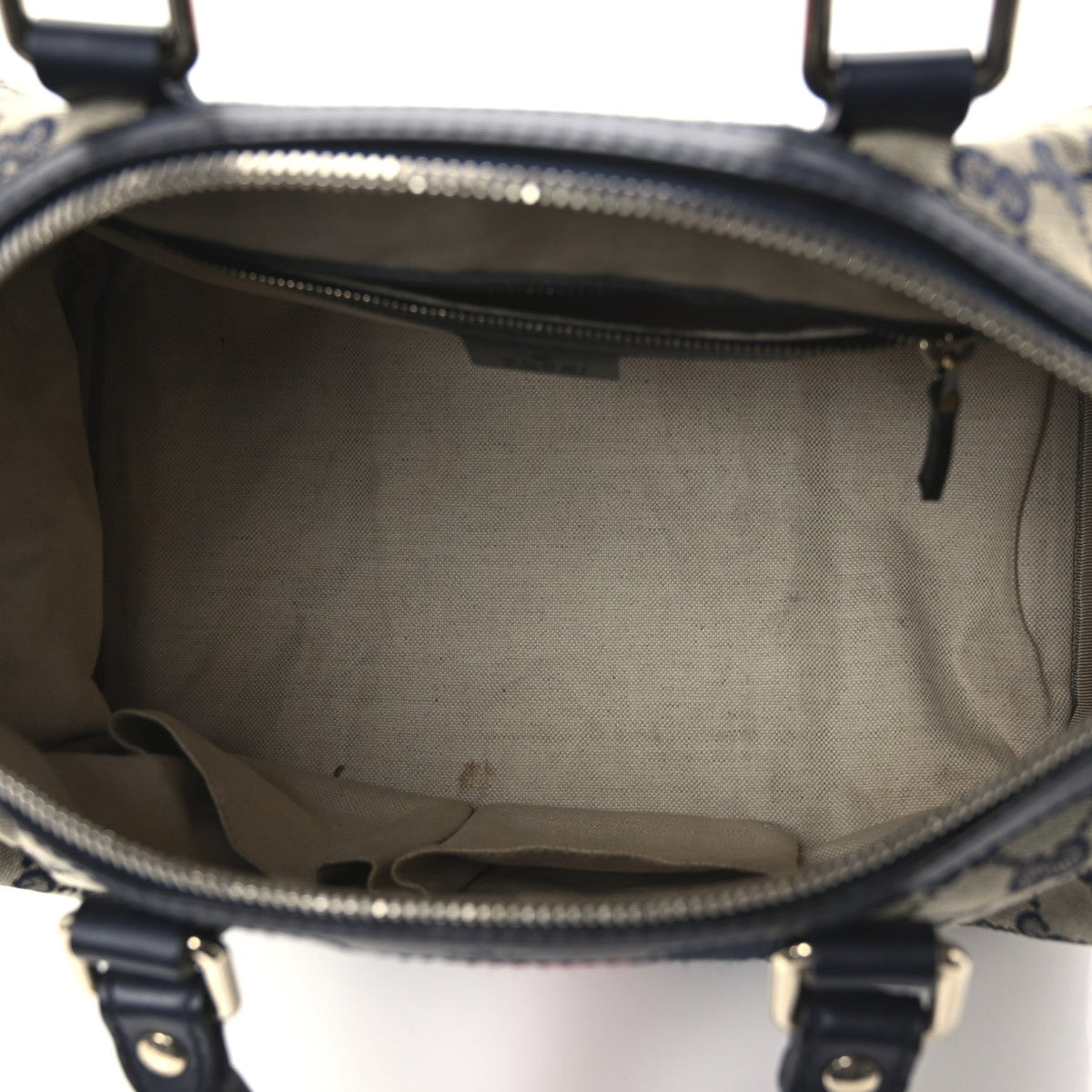 Gucci Monogram Selleria Calfskin Vintage Web Medium Boston Beige Blue