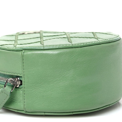 Chanel Lambskin Stitch Round Clutch With Chain Green