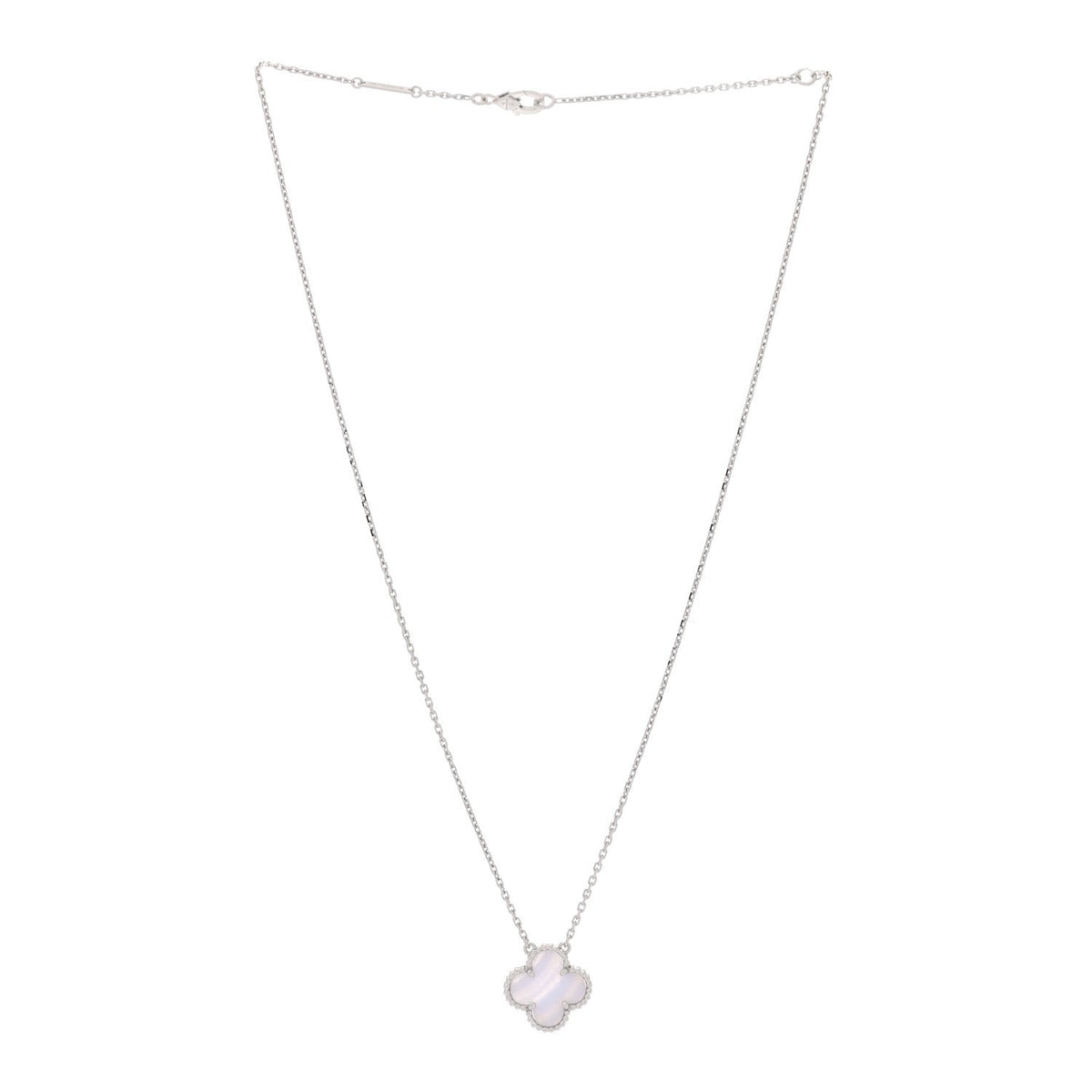 Van Cleef & Arpels 18K White Gold Chalcedony Vintage Alhambra Pendant Necklace