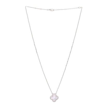 Van Cleef & Arpels 18K White Gold Chalcedony Vintage Alhambra Pendant Necklace