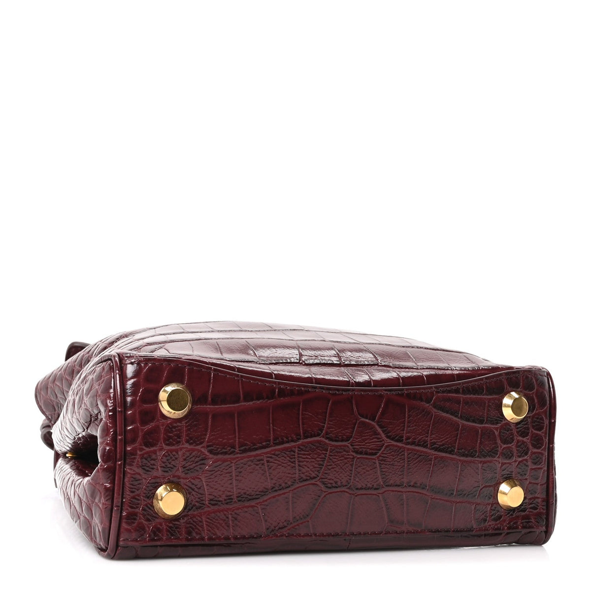Balenciaga Shiny Calfskin Crocodile Embossed Mini Rodeo Top Handle Bag Dark Burgundy